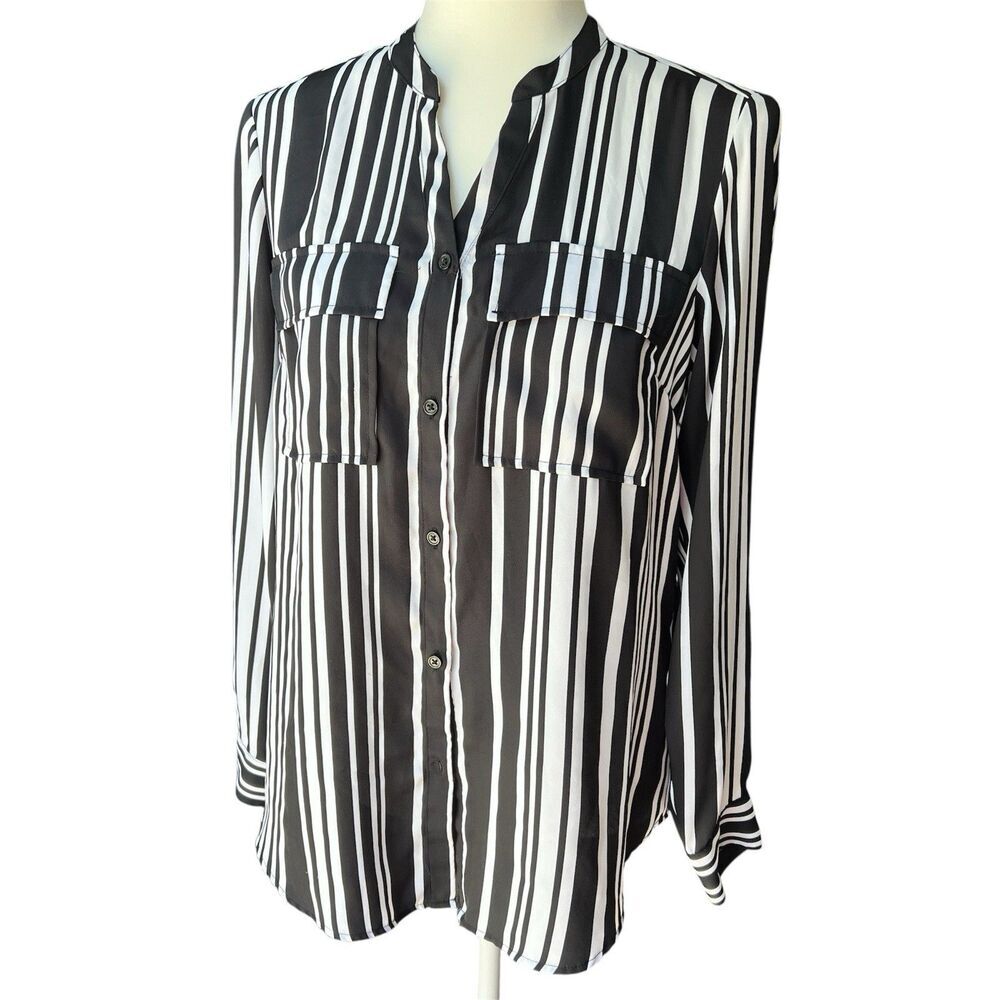 Jones New York Blouse Button Down Top Shirt Womens Collar‎ Office Strip Sz Small